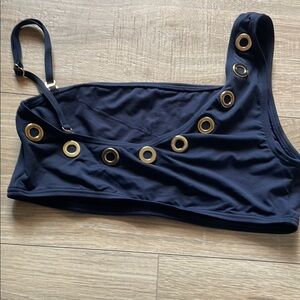 Michael Kors Blue Asymmetrical Cut Out Tank Top